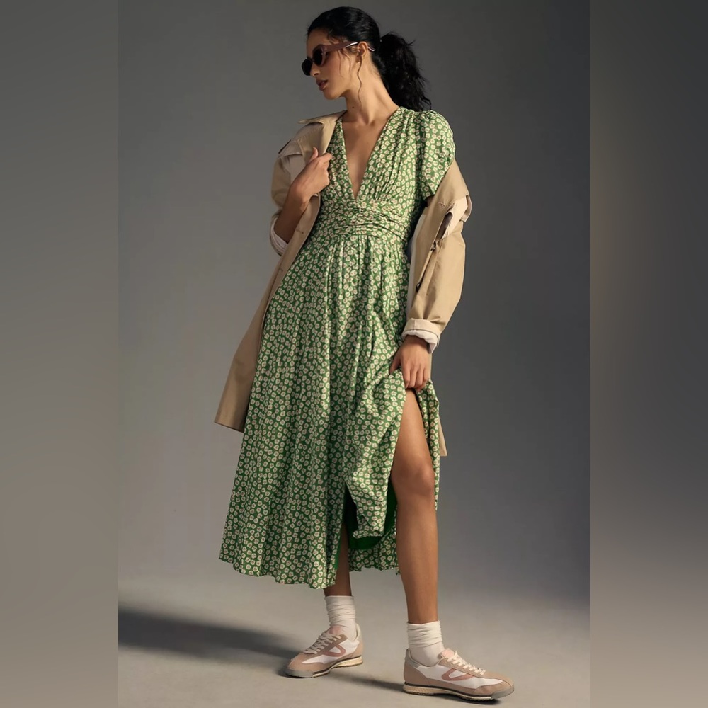 NWT Anthropologie Catalina Button Front Dress 16 (Green Floral)